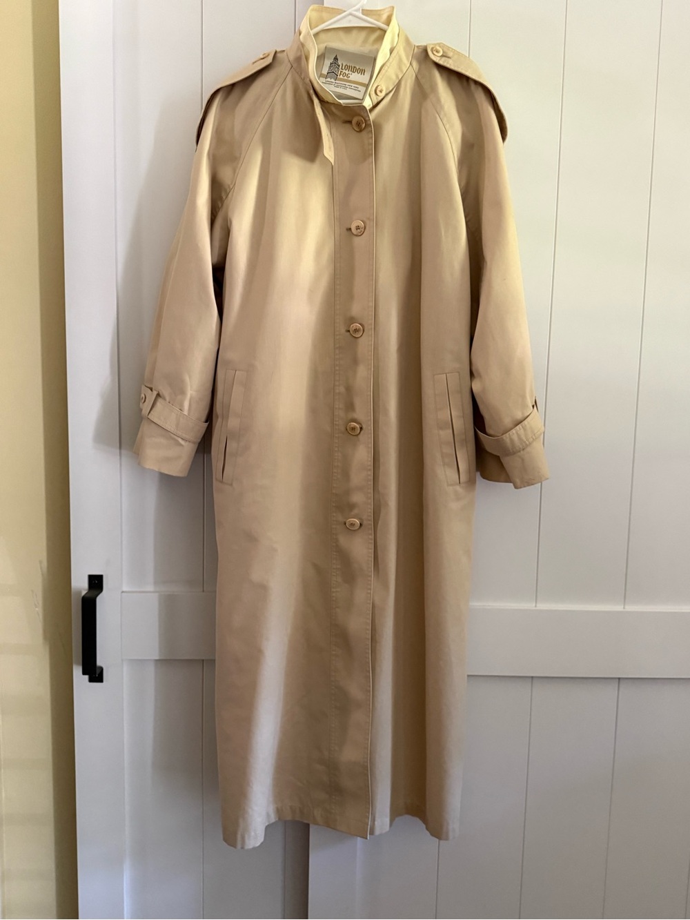 London Fog Long Beige Trench Coat with Epaulettes